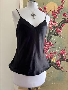 Vintage Empire Intimates Black Satin Camisole Top Medium Made in USA 80s 90s